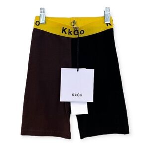 KkCo Colorblocked Black Brown Elastic Waist Designer Compression Athletic Shorts